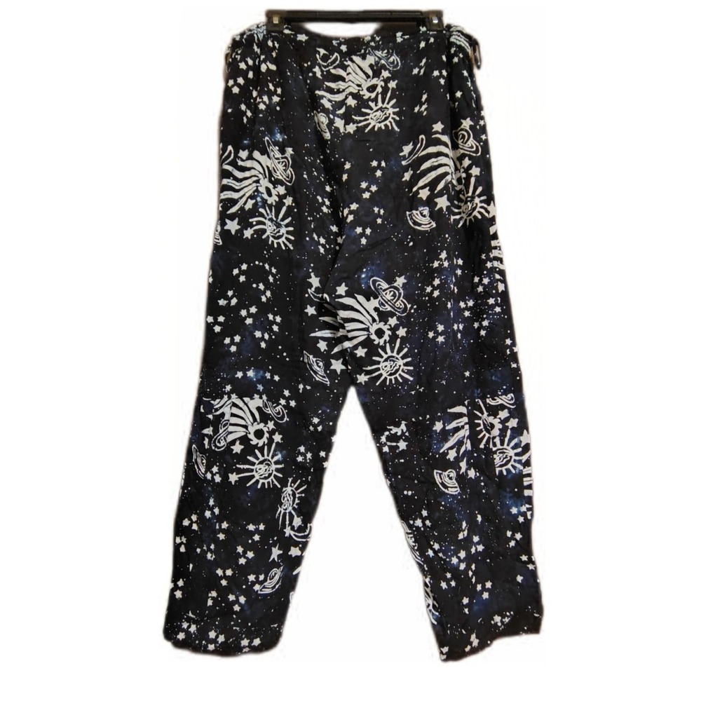 Vtg Tienda Ho Celestial UFO Batik Print Pants Patchwork Lagenlook Wide Leg OSFM